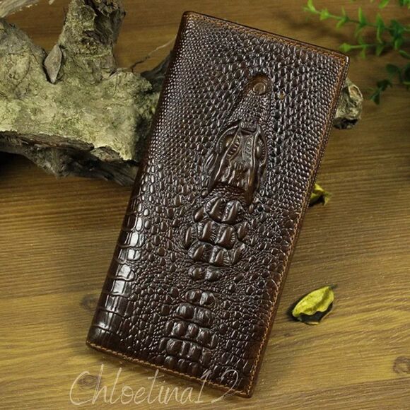 Men's Genuine Leather Long Bifold Wallet RFID - Picture 2 of 6